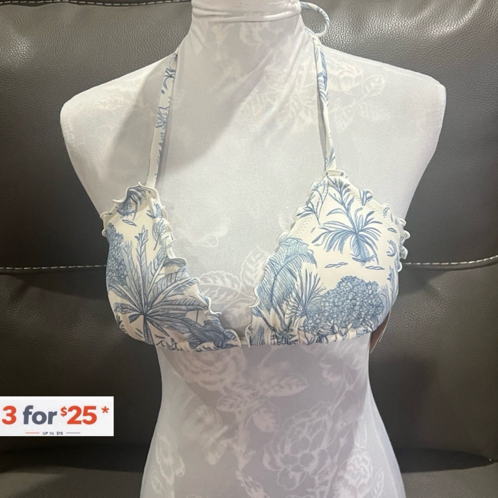 Shade & Shore Blue and White Botanical Bikini Top